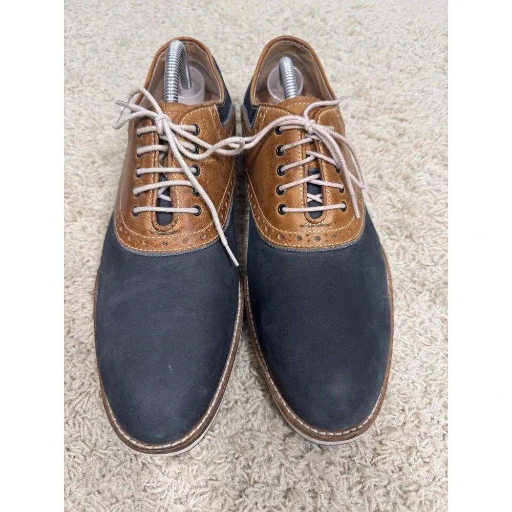 Johnston & Murphy Blue Suede And Tan Leather Saddle Shoes Mens 10M Preppy Career